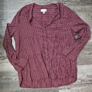 Old Navy Burgundy Striped Button Down Long Sleeve Tunic